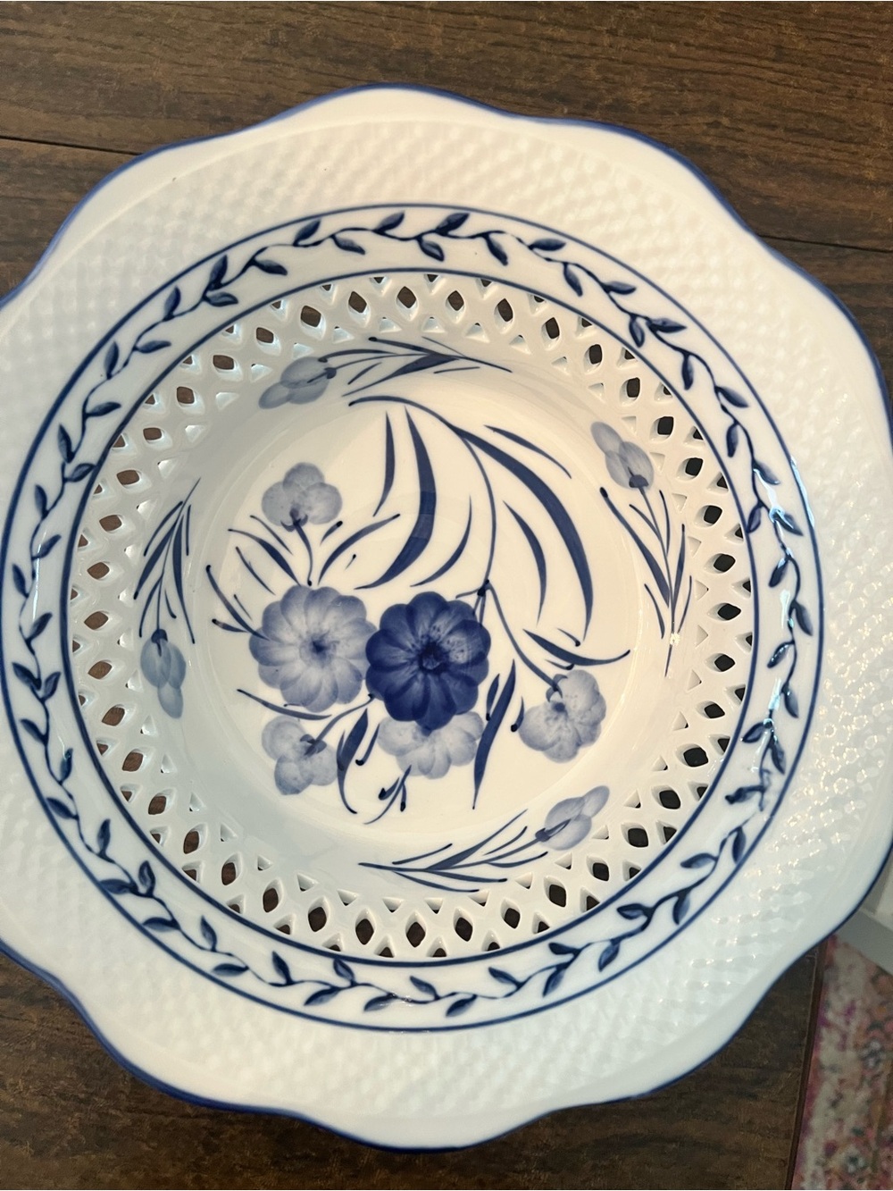 Blue & White Porcelain Pierced Pedestal Compote Bowl - Picture 2 of 2